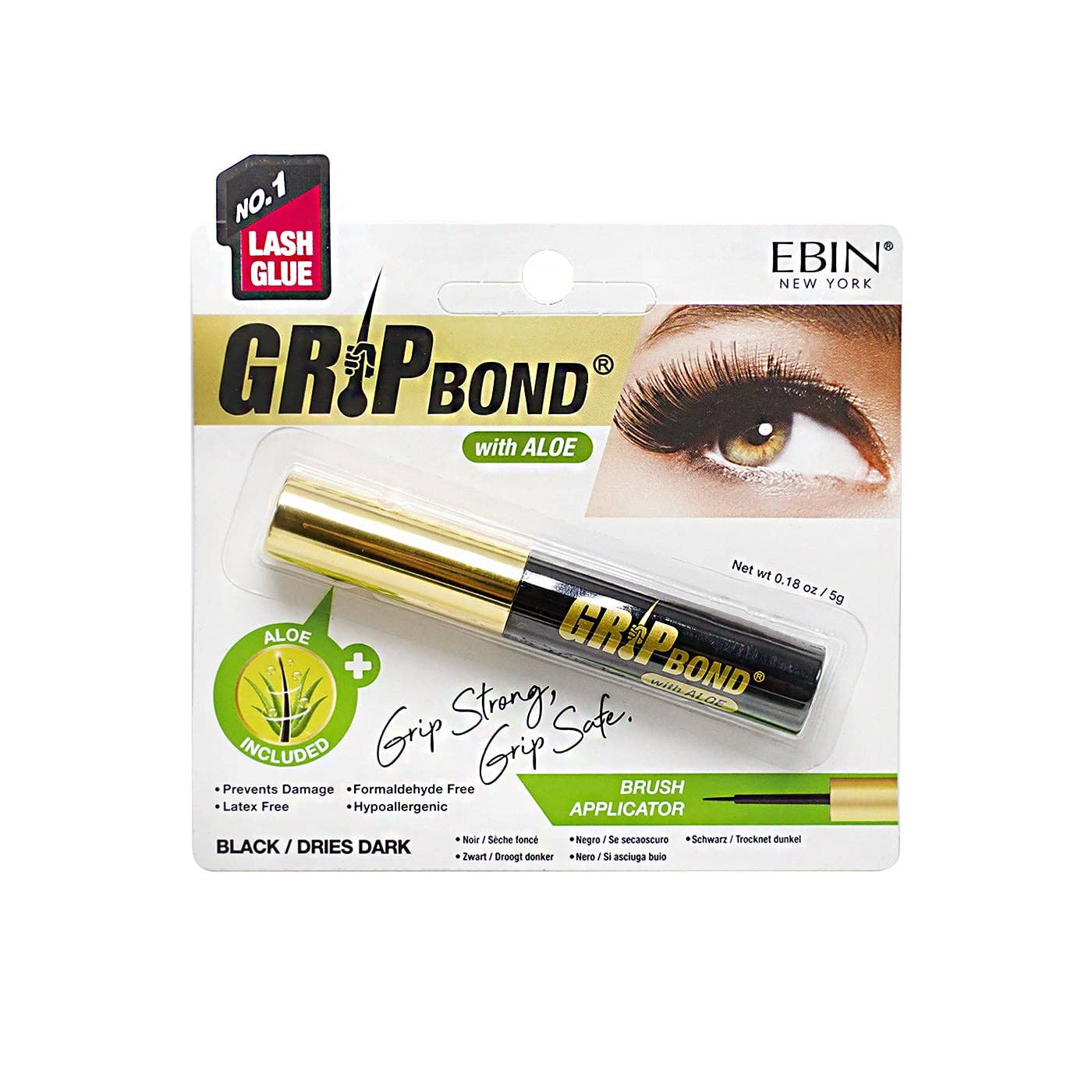 EBIN NEW YORK - GRIP BOND LASH ADHESIVE with ALOE - BLACK / BRUSH