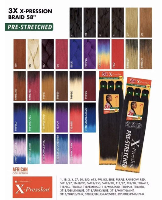 3X-pression Pre-stretched Braiding Hair 58"