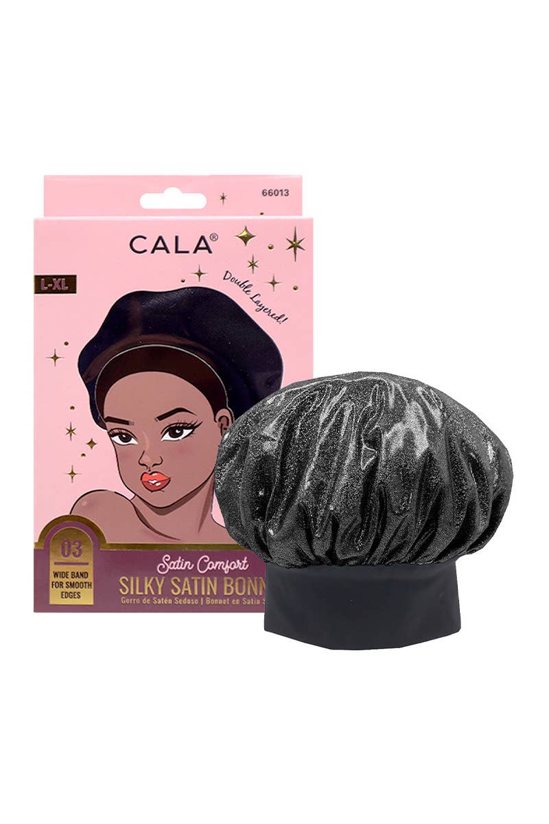 PINEAPPLE Beauty - CALA 66013 Shiny Black Satin Comfort Silky Satin Bonnet