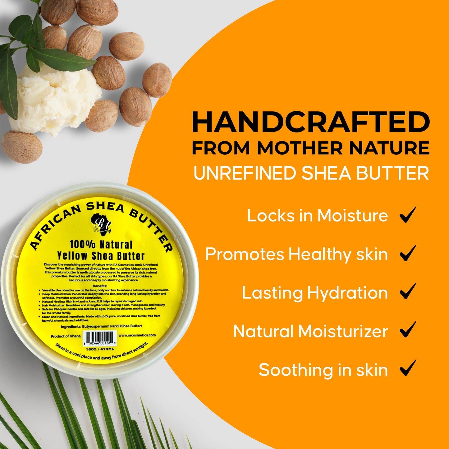 100% African Shea Butter, Ivory/White Solid - 16oz