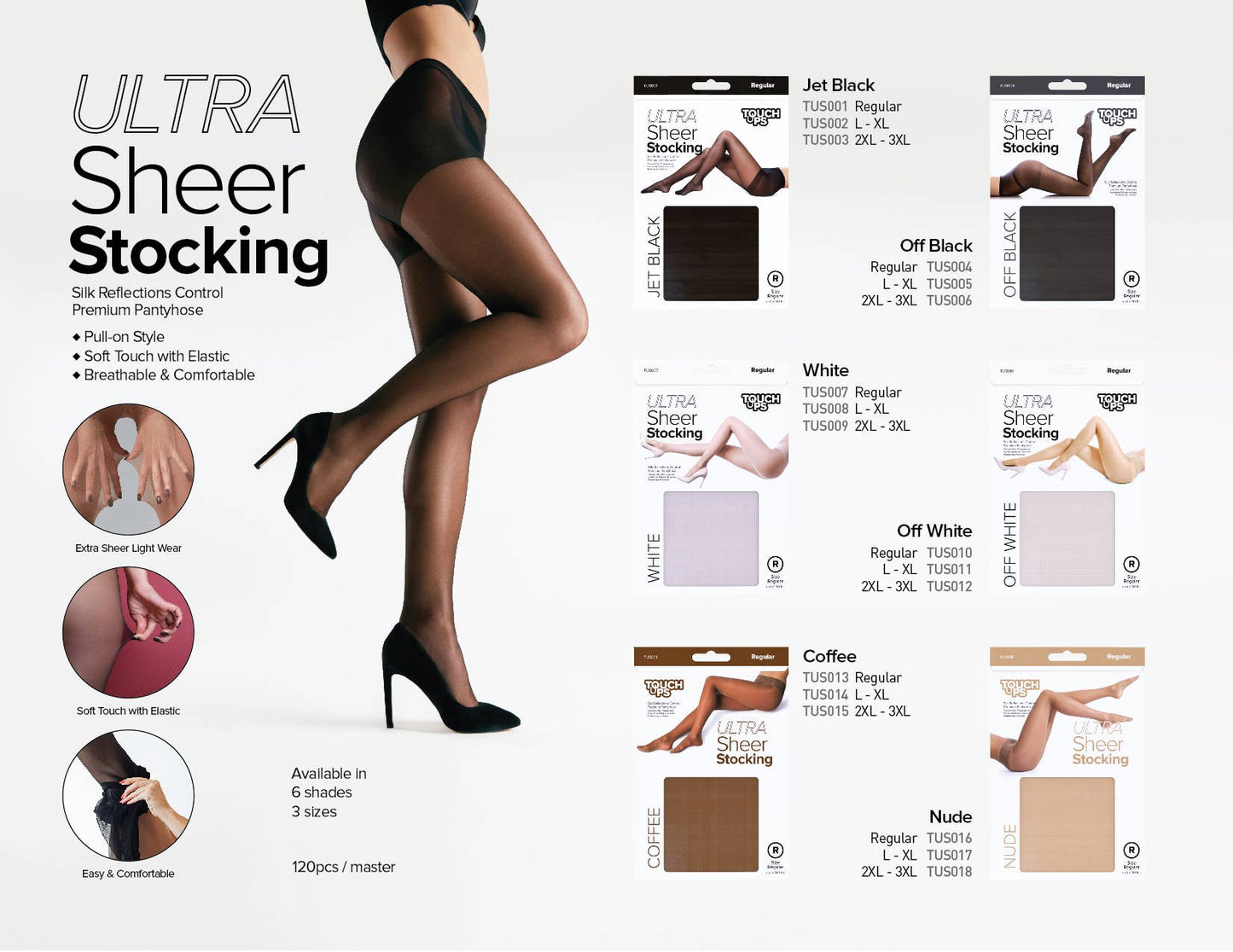 SM Beauty LLC - Touch Ups Ultra Sheer Stocking: Nude 6pk - L-XL