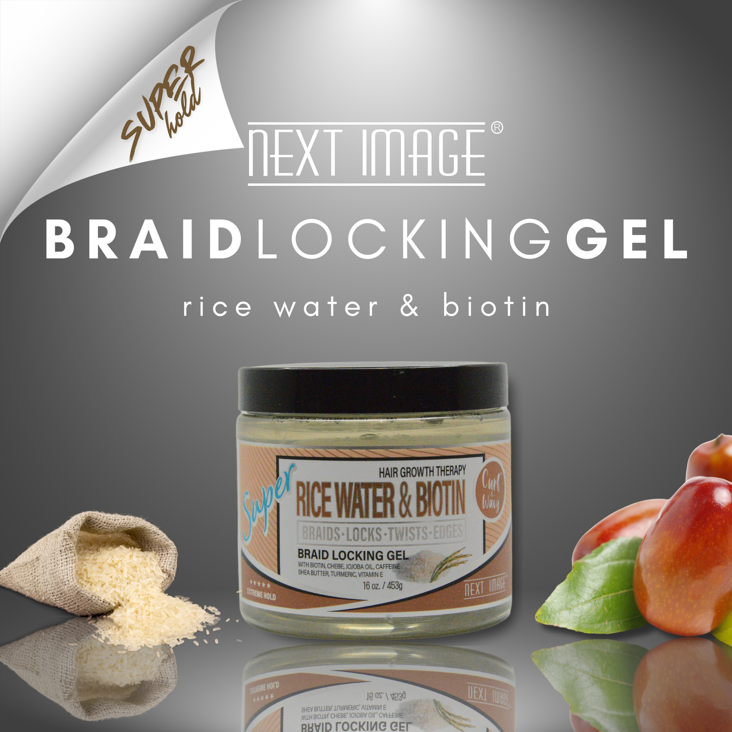 ON Natural USA - NEXT IMAGE - Braid Locking Gel Super Hold [Rice Water]: 3oz