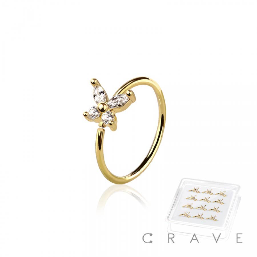 PK-NOSH -CZ PRONG BUTTERFLY 316L SS NOSE HOOP O-RING BOX: SS/MIX COLOR