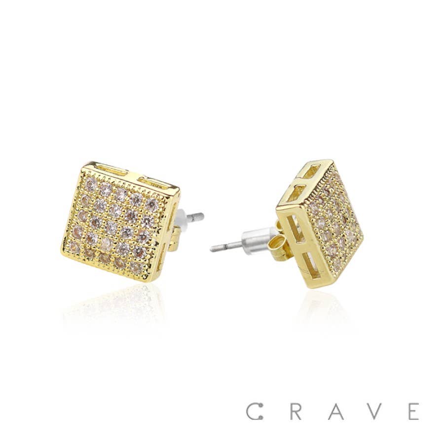 S & I - MICROPAVED SQUARE STUD SS PIN EARRINGMPH070: RHODIUM-7MM