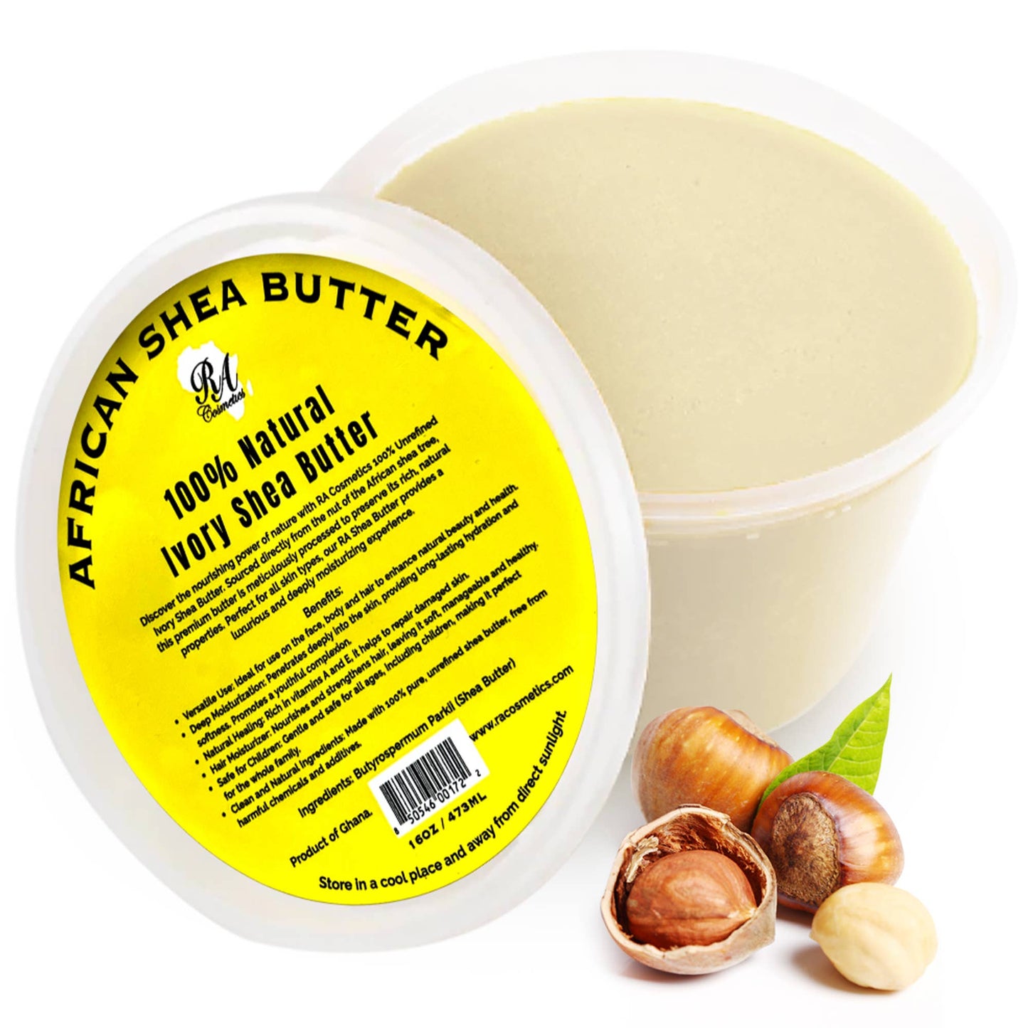 100% African Shea Butter, Ivory/White Solid - 16oz