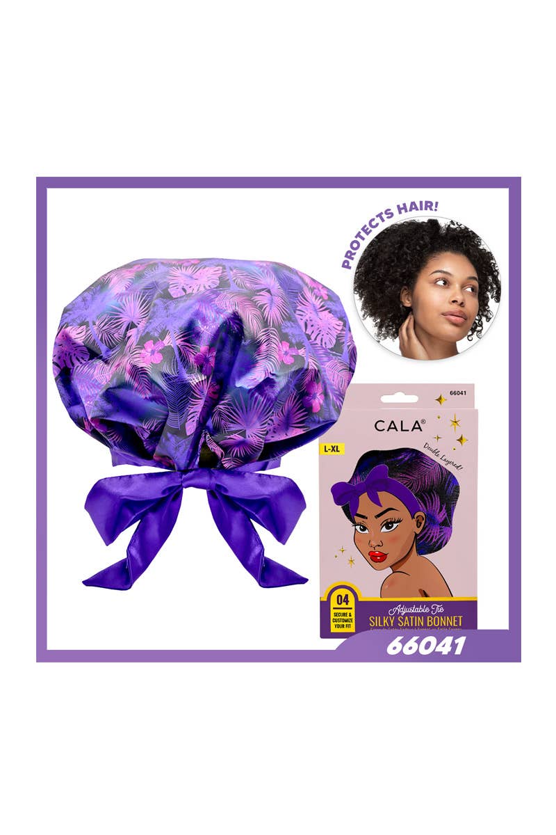 PINEAPPLE Beauty - CALA 66041 Adjustable Tie Silky Satin Bonnet Purple - 6pcs