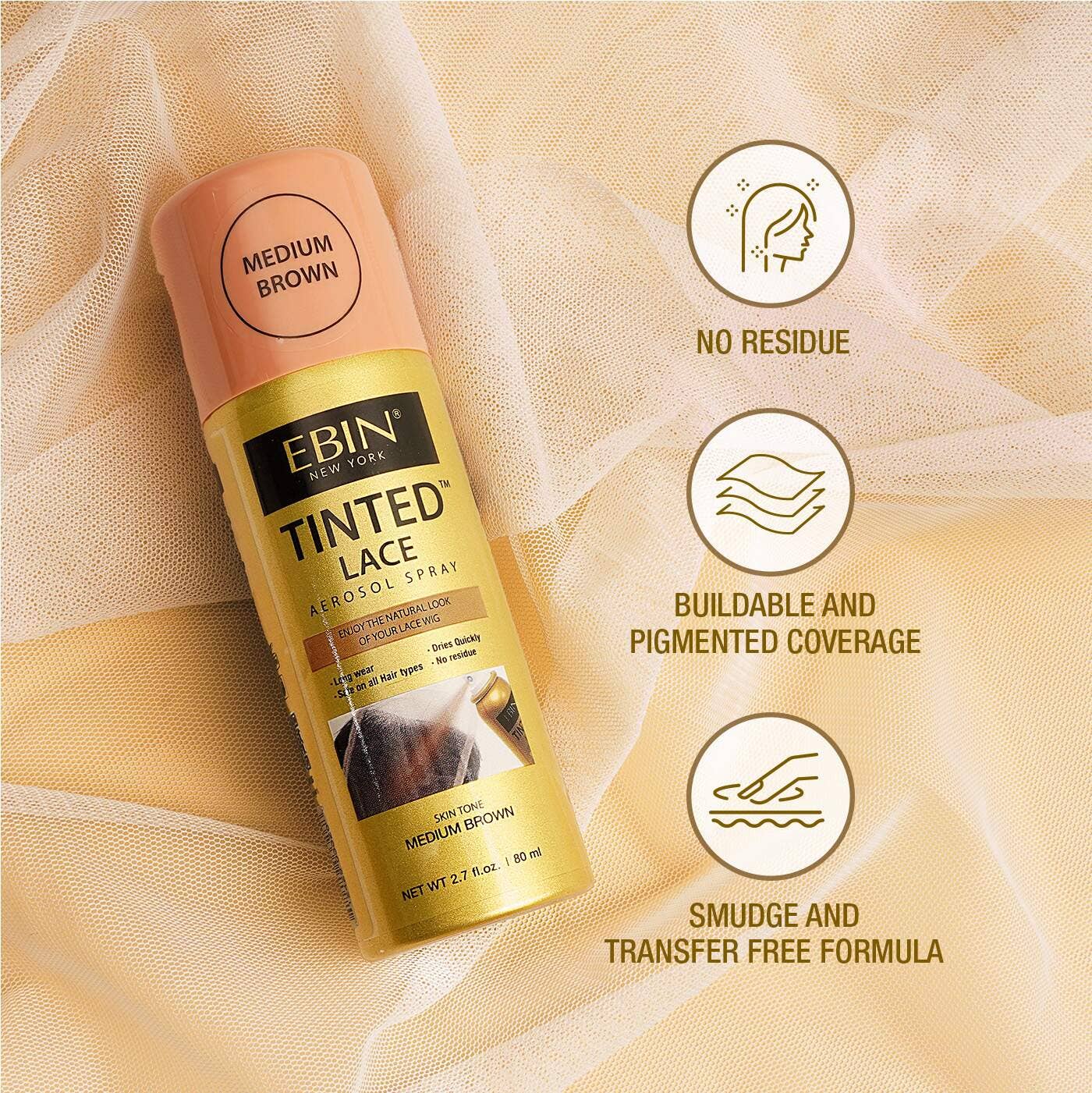 EBIN NEW YORK - Tinted Lace Aerosol Spray 5.07oz/150ml: Medium Brown