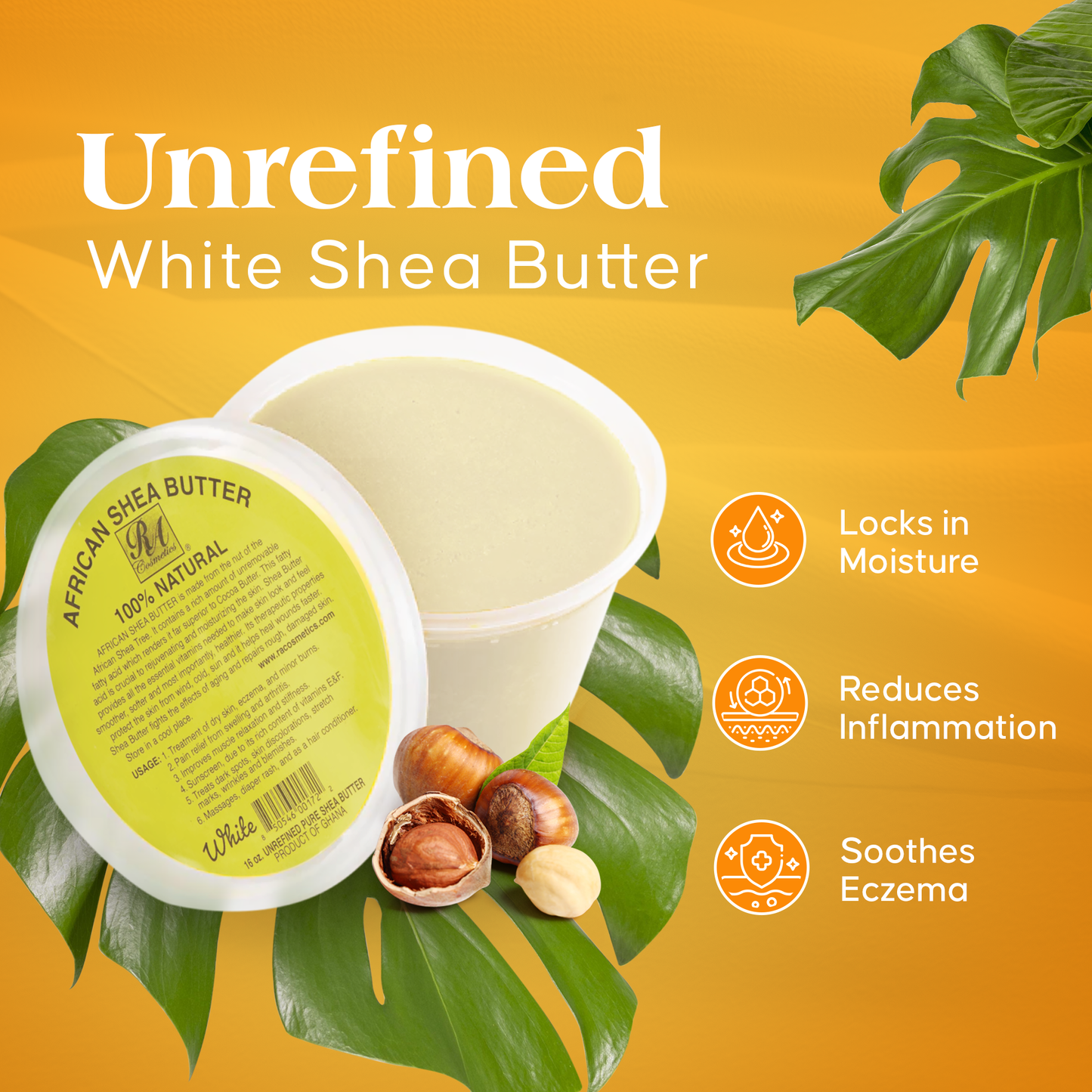 100% African Shea Butter, Ivory/White Solid - 16oz