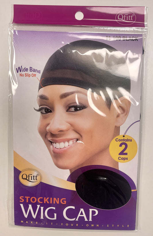 Qfitt 100 Black Wide Band Stocking Wig Cap (2pack)