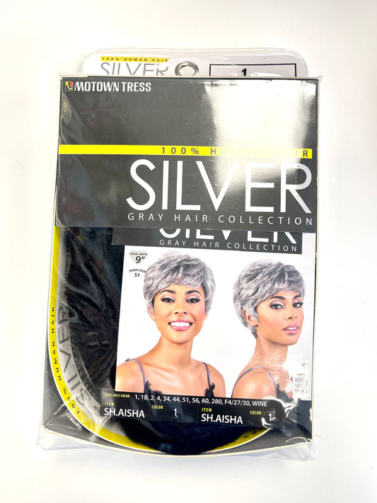 MOTOWN TRESS SILVER GRAY HAIR COLLECTION - 100% HUMAN HAIR - SH.AISHA - 9''