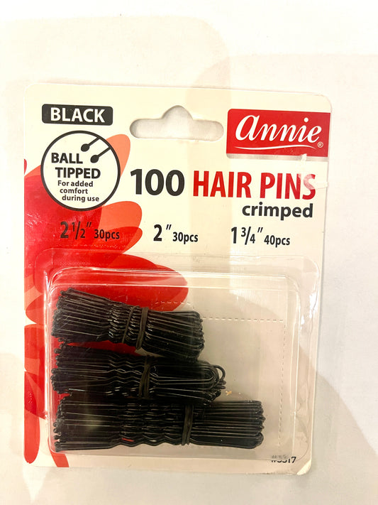 ANNIE - BLACK - 100 HAIR PINS - CRIMPED - 21/2'' - 2'' - 13/4''