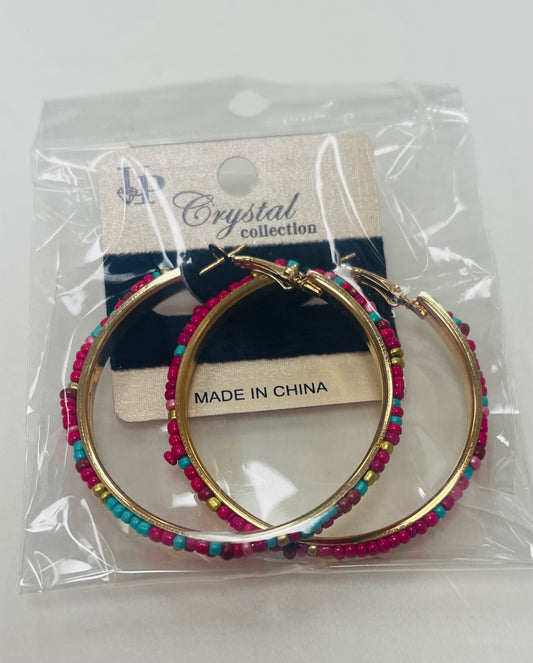 Gold Beaded Colored Hoops