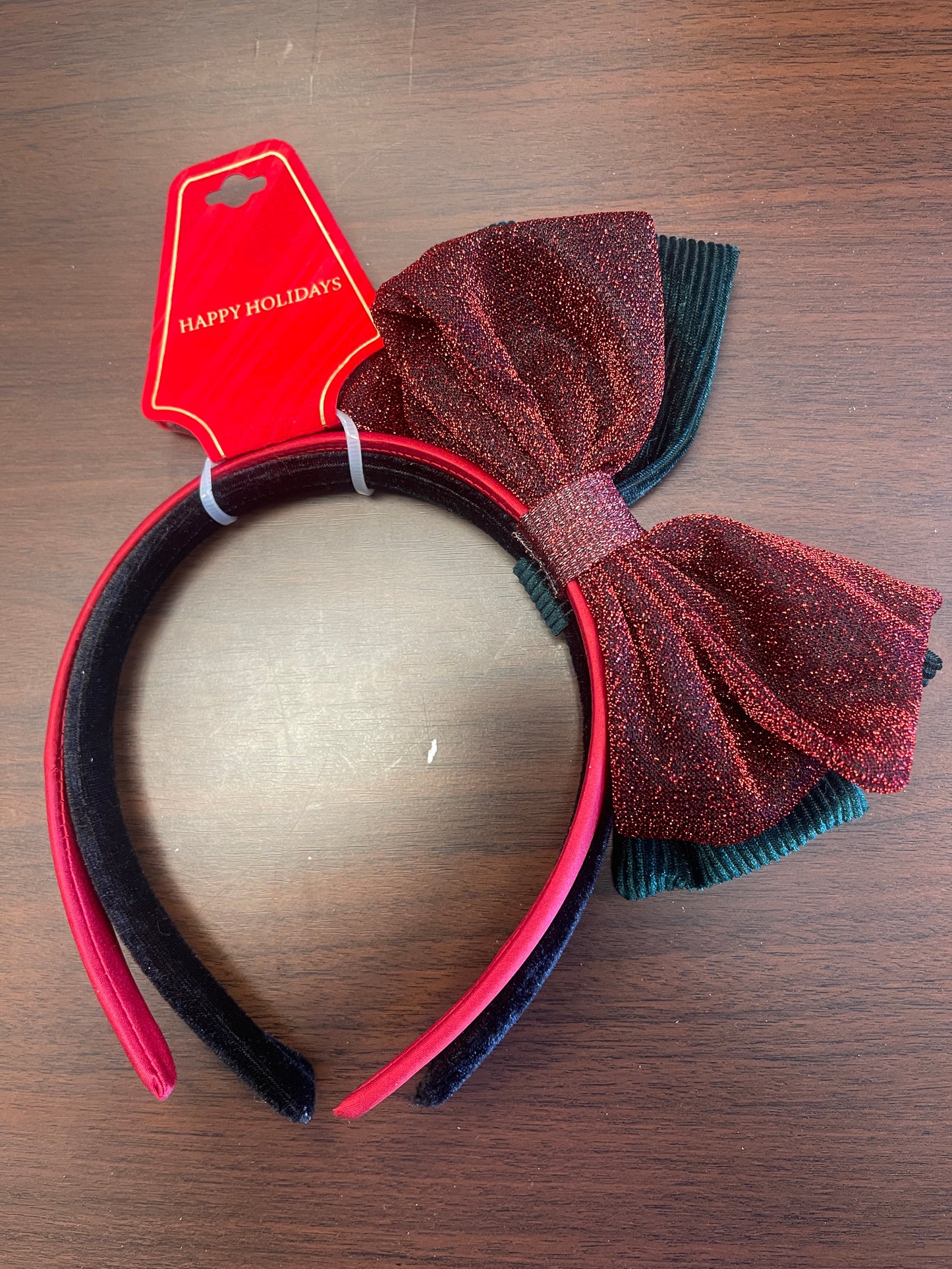 HAPPY HOLIDAYS - HEAD BAND WITH DOW - GREEN- RED - BLACK