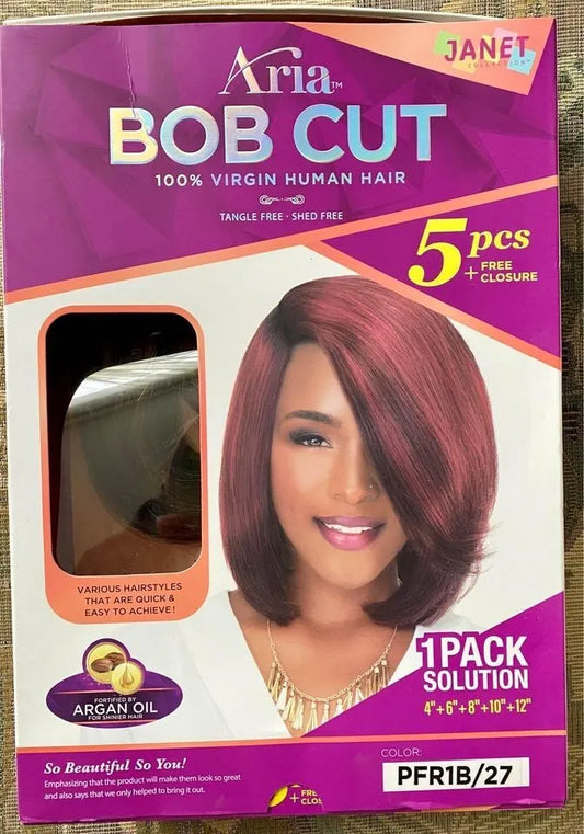 JANET - ARIA - BOB CUT - 5PCS + CLOSURE - 100% HUMAN HAIR - 1B