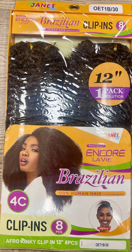 JANET ENCORE LAVIE-BRAZILIAN-AFRO KINKY CLIP-INS-8PCS-12''