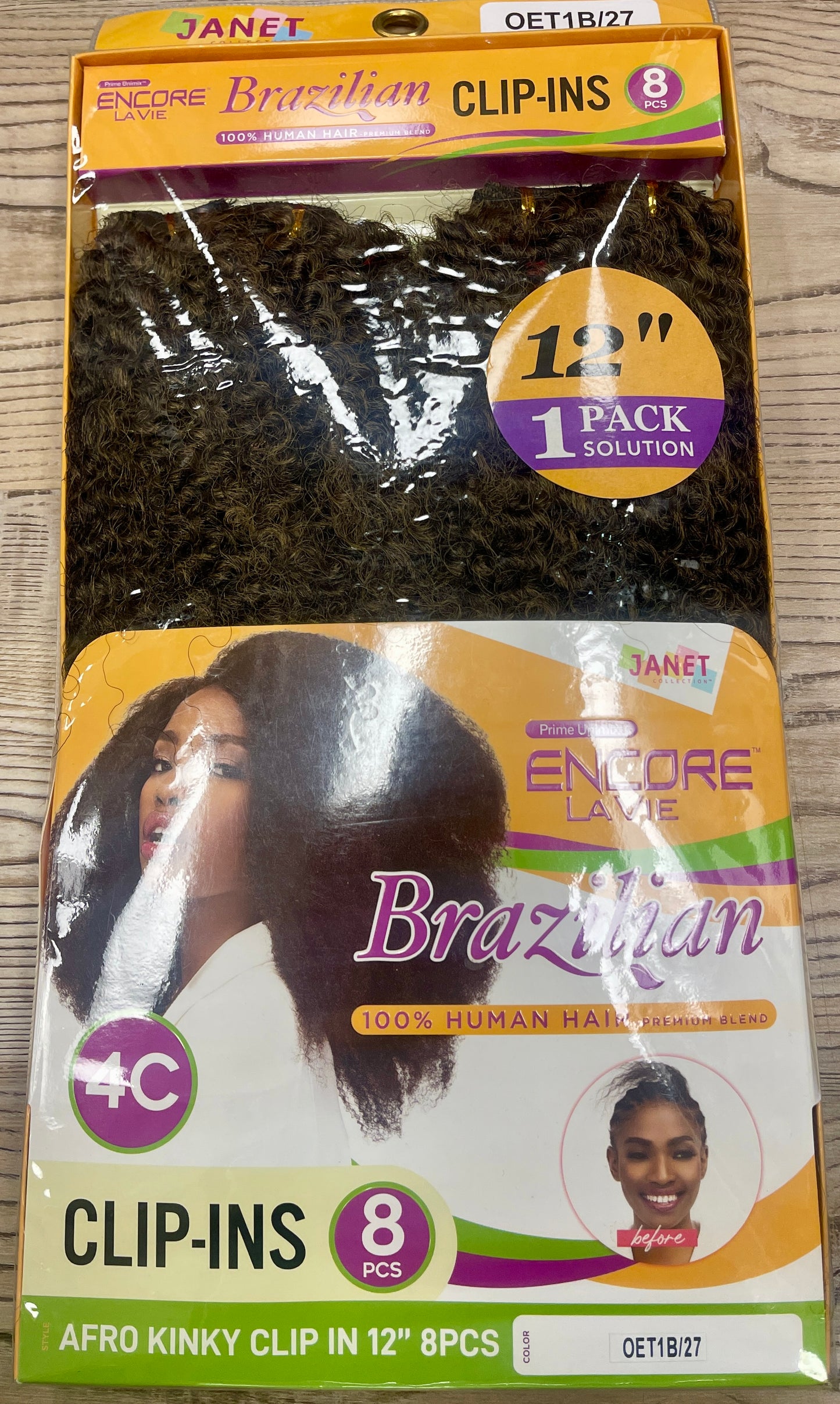 JANET ENCORE LAVIE-BRAZILIAN-AFRO KINKY CLIP-INS-8PCS-12''