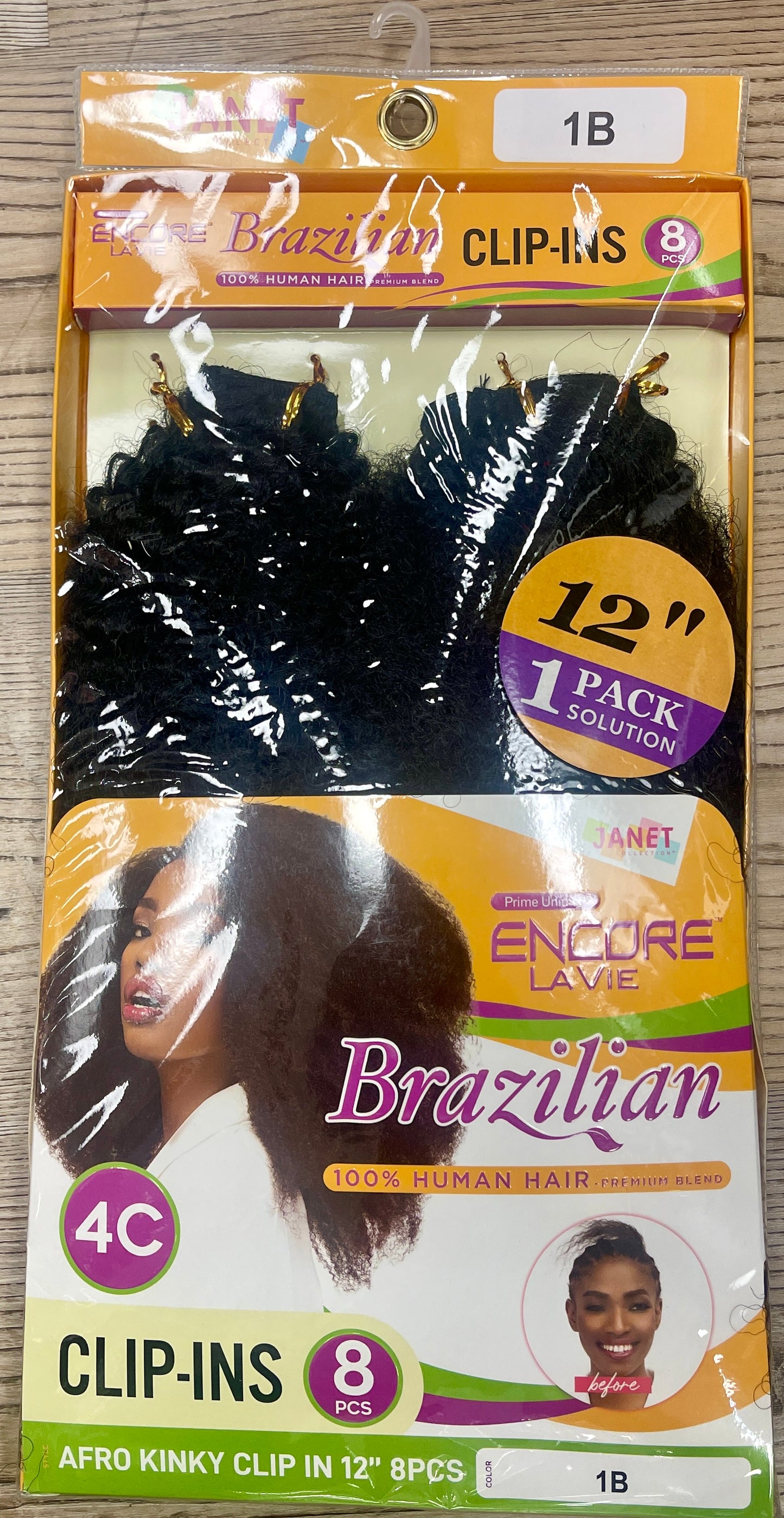 JANET ENCORE LAVIE-BRAZILIAN-AFRO KINKY CLIP-INS-8PCS-12''