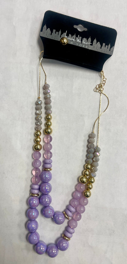 Purple beads necklace and earrings-set