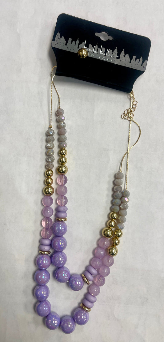 Purple beads necklace and earrings-set