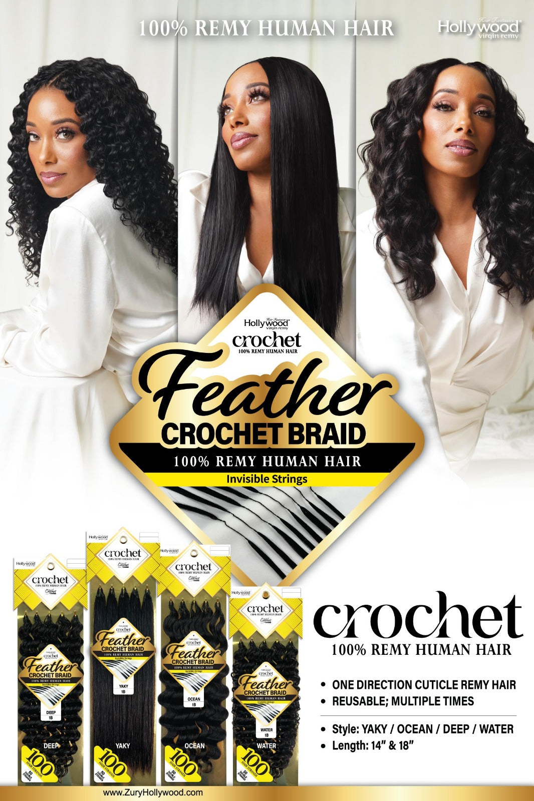 HOLLYWOOD - ZURY - HUMAN HAIR CROCHET - YAKY - STRAIGHT - 18''