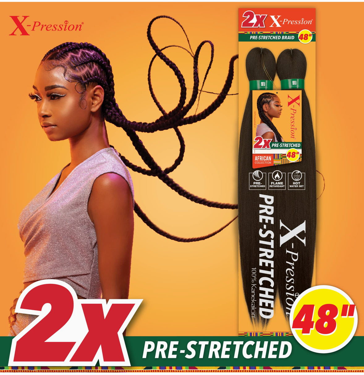 SENSATIONNEL 2X- X-PRESSION- PRE-STRETCHED BRAIDS-48''