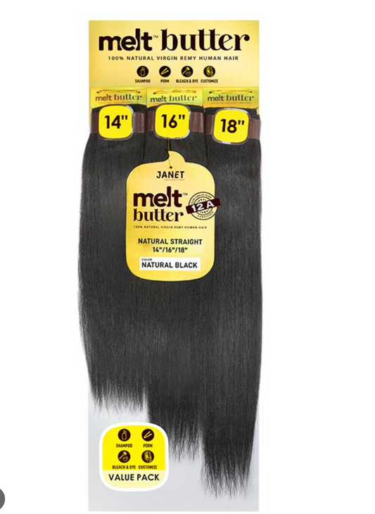 JANET-MELT BUTTER-NATURAL-STRAIGHT-3PCS-16''18''20''