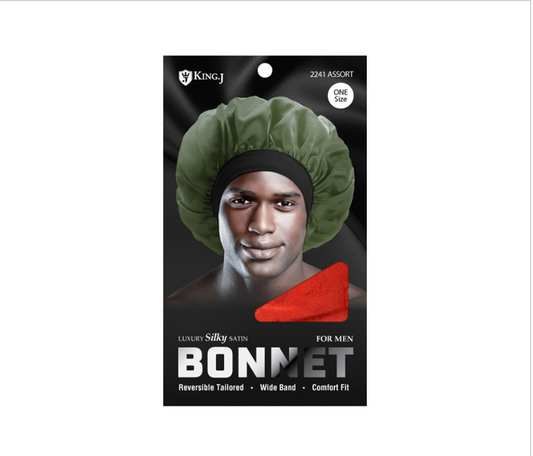 KING.J - LUXURY SILKY SATIN BONNET - FOR MEN - REVERSIBLE - ASSORT