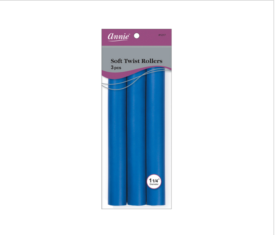 ANNIE - SOFT TWIST ROLLERS -3 PCS - 1 1/4'' - 10'' - BLUE