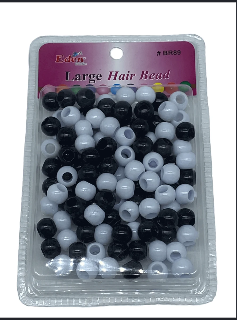 EDEN LARGE ROUND HAIR BEADS - BLACK/WHITE/CLEAR