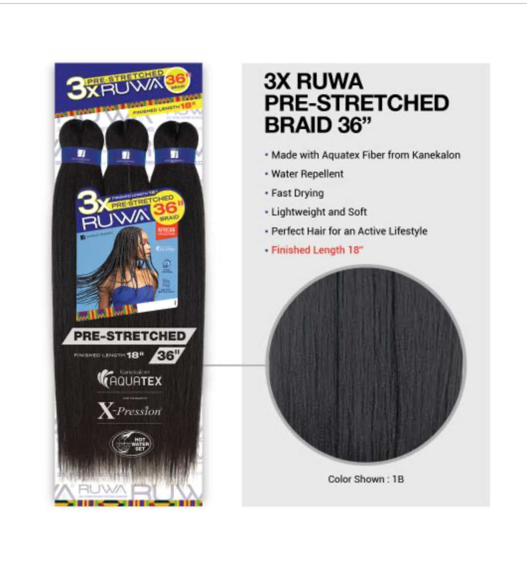 3X RUWA PRE-STRETCHED BRAIDING HAIR 36''