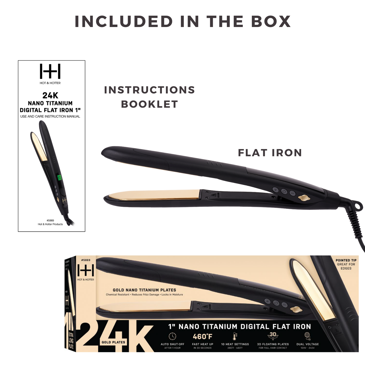 Hot & Hotter Digital Nano Titanium Gold Flat Iron 1in, Black
