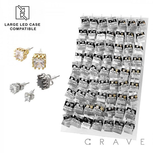 CRAVE BODY JEWELRY - SS & G PRONG SQUARE CZ STUD CROWN EARRINGS -18"X10"
