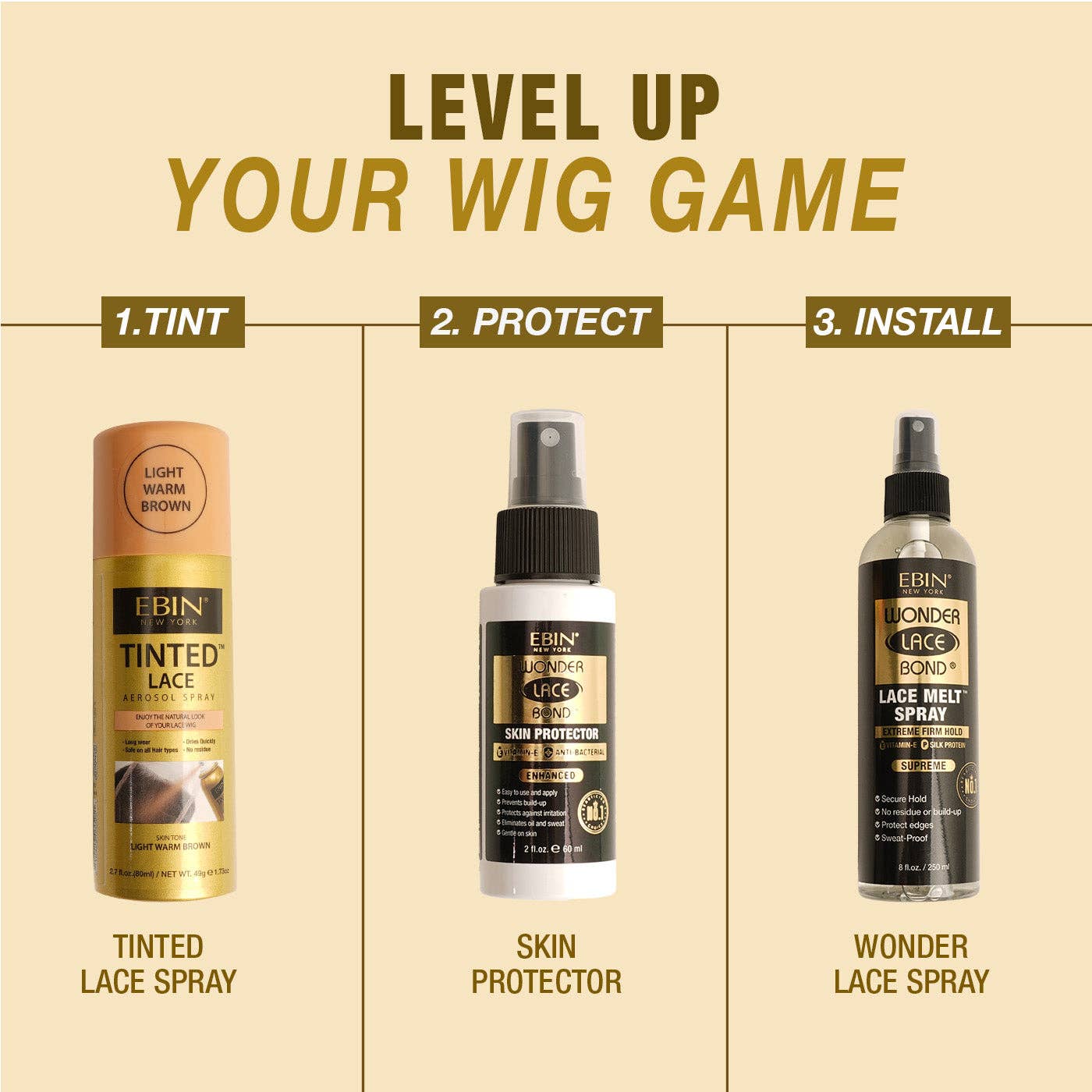 EBIN NEW YORK - Tinted Lace Aerosol Spray 5.07oz/150ml: Medium Brown