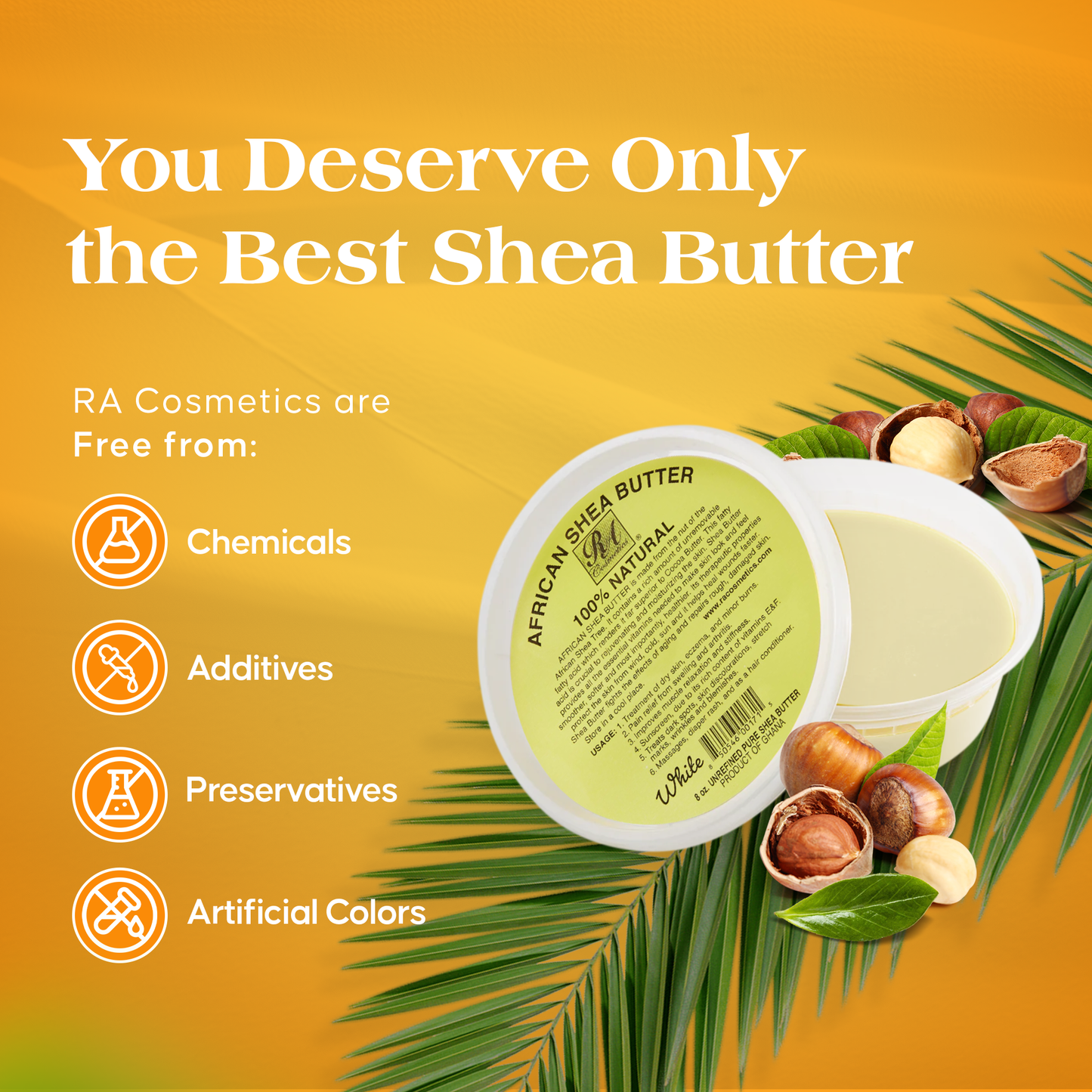 RA Cosmetics, LLC - 100% African Shea Butter White/Ivory 8 oz