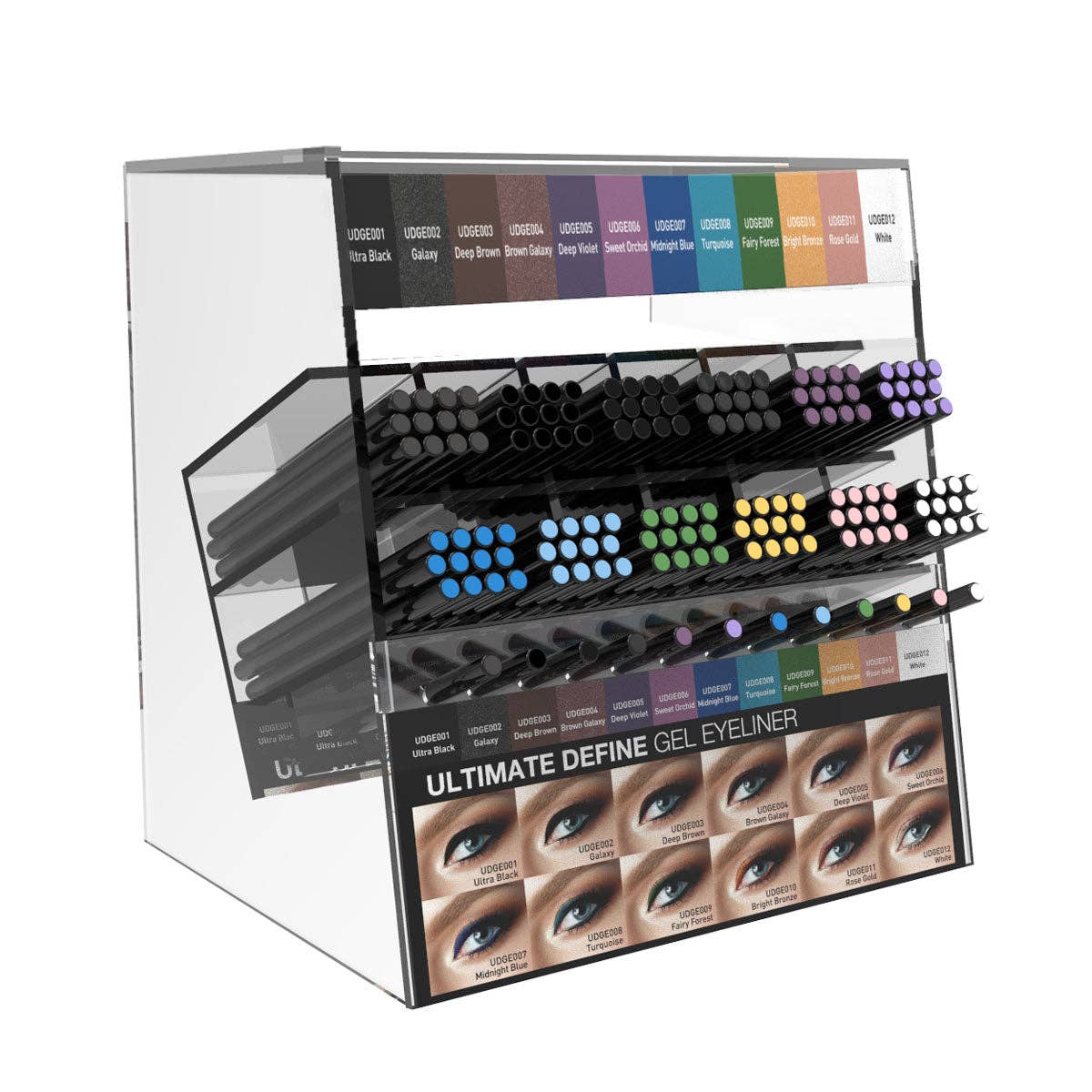 SM Beauty LLC - Ultimate Define Gel Eyeliner | Acrylic Display: Reorder - UDGE001 Ultra Black (6 pieces)