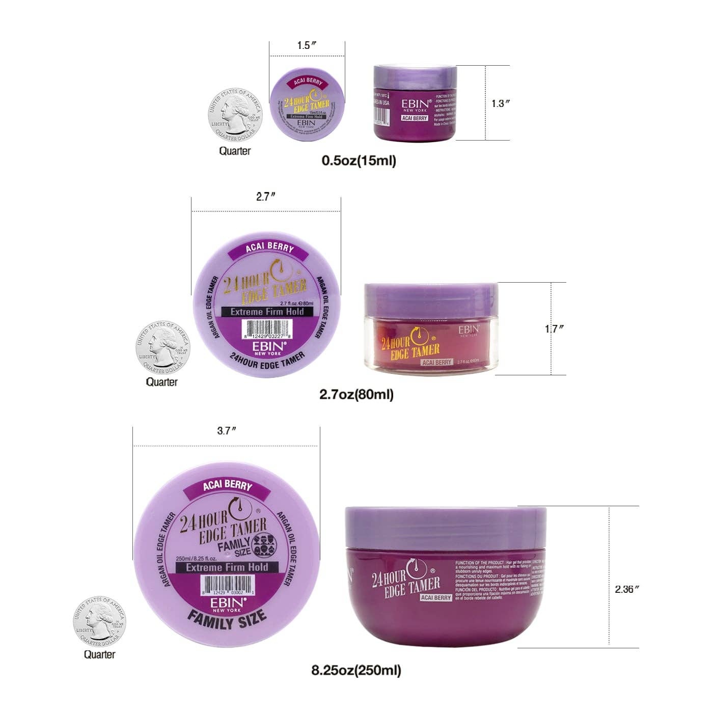 EBIN NEW YORK - 24 Hour Edge Tamer Refresh - Acai Berry 2.7oz: 2.7oz