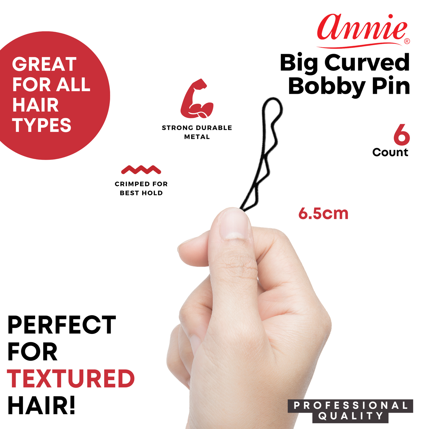 Annie International, Inc. - Annie 6.5cm Big Curve Bobby Pin 6ct Black