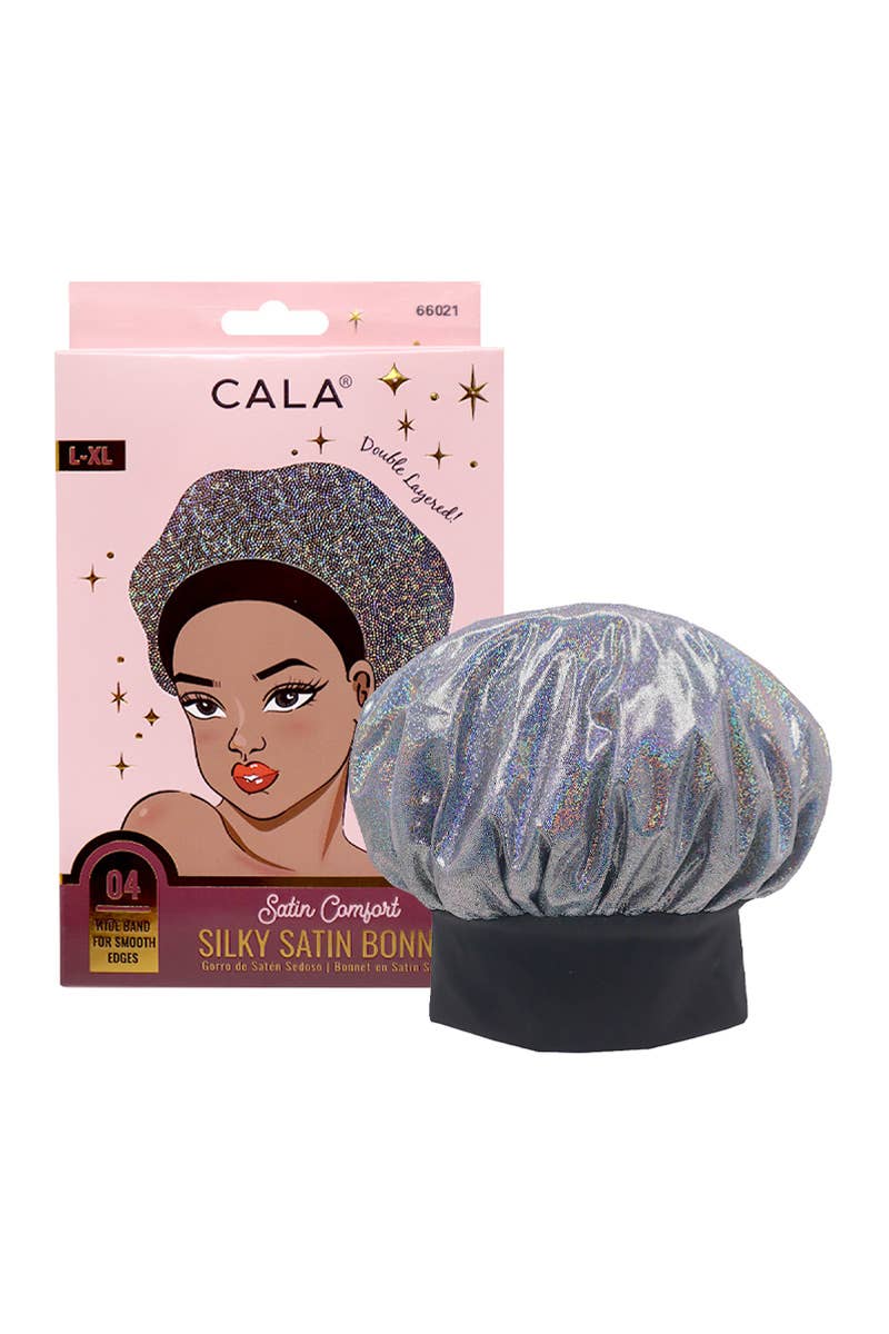 PINEAPPLE Beauty - CALA 66021 Shiny Silver Satin Comfort Silky Satin Bonnet