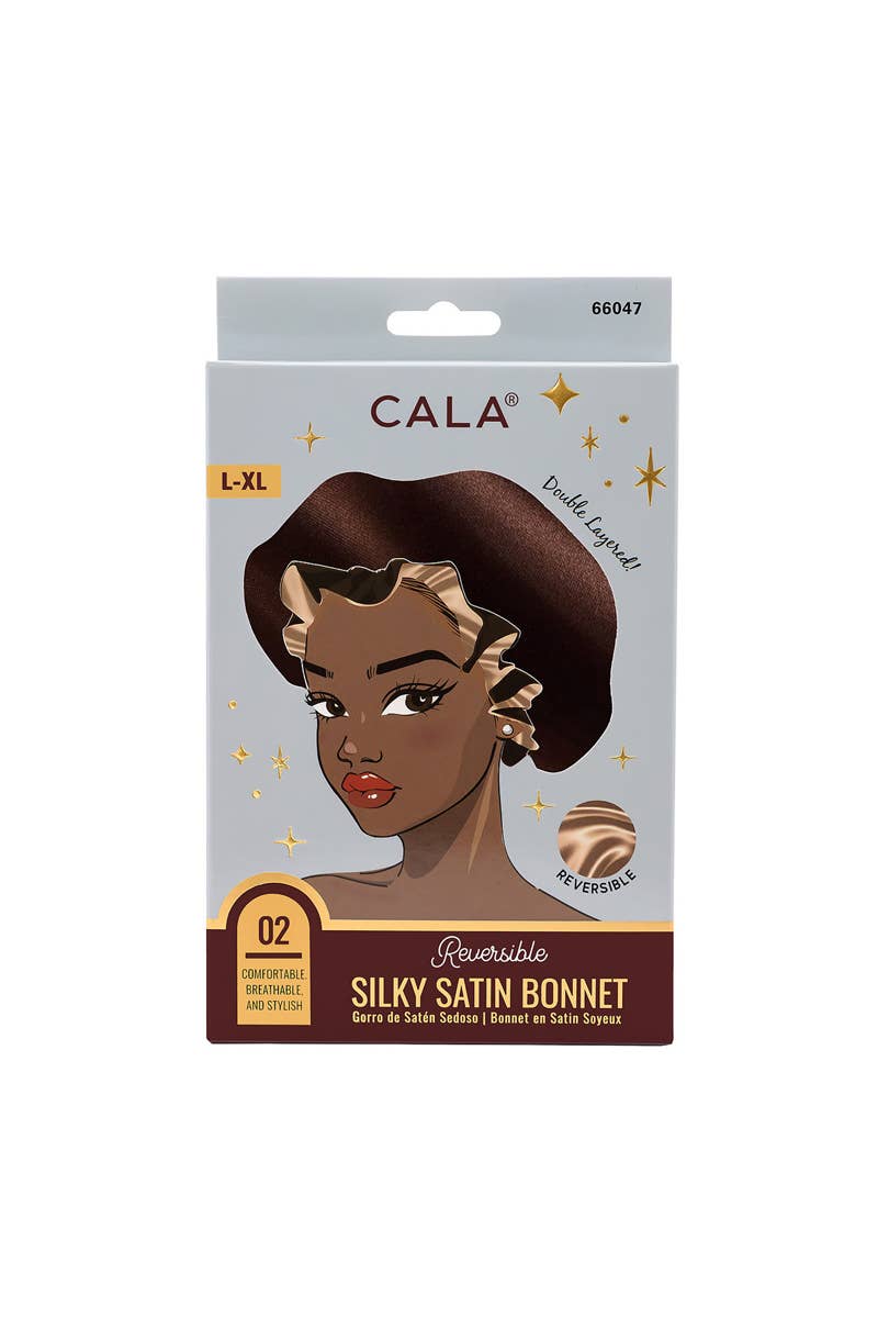 PINEAPPLE Beauty - CALA 66047 Brown/Nude Reversible Silky Satin Bonnet - 6pcs