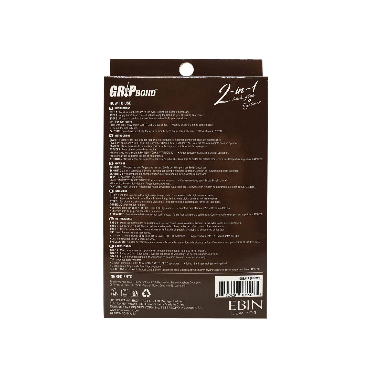 EBIN NEW YORK - Grip Bond 2-in-1 Eyeliner Glue - Brown
