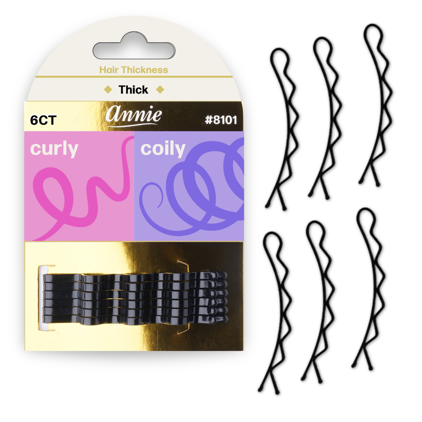 Annie International, Inc. - Annie 6.5cm Big Curve Bobby Pin 6ct Black