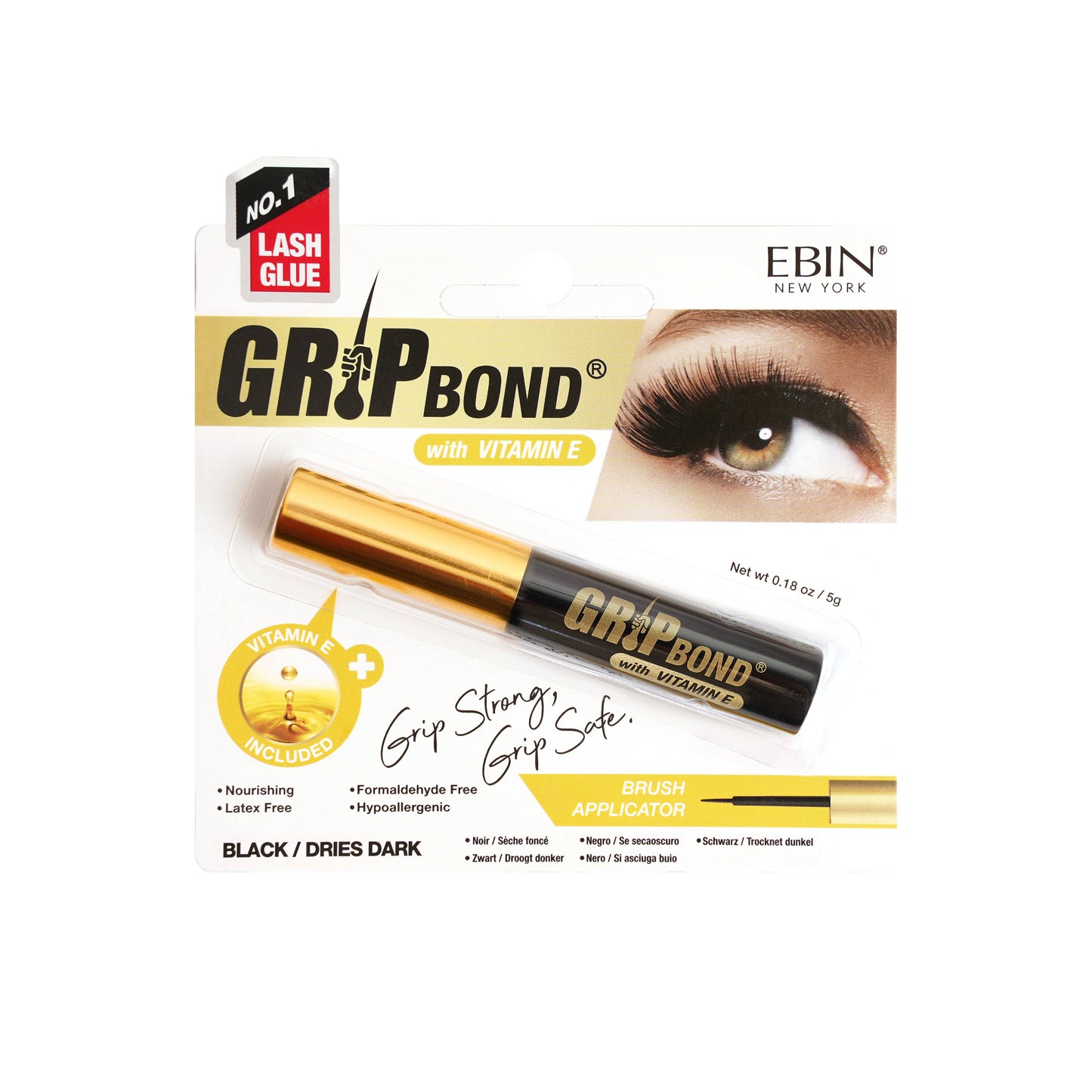EBIN NEW YORK - GRIP BOND LASH ADHESIVE with VITAMIN E - BLACK / BRUSH