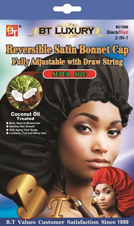 MI Hair Distribution - REVERSIBLE SATIN BONNET CAP - (BLACK/RED)