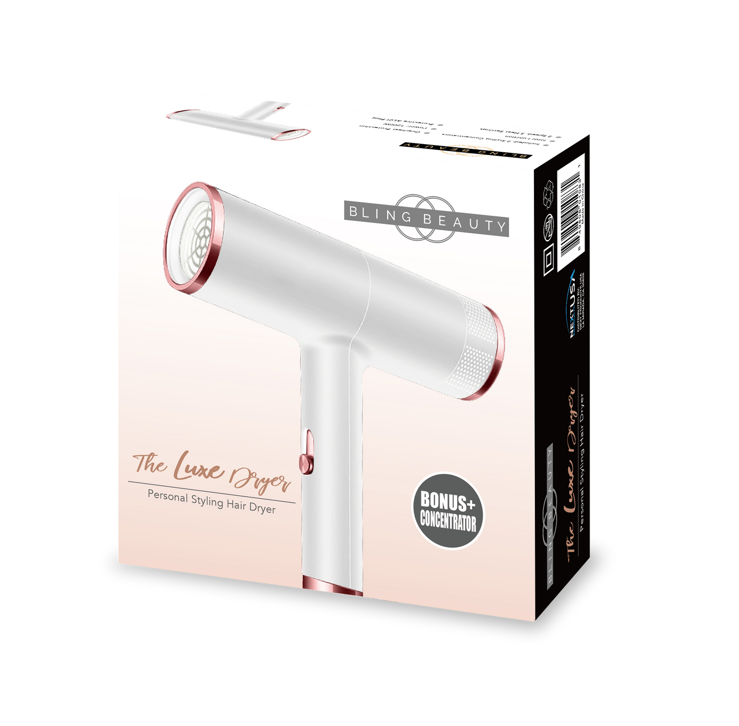 Luxe Hair Dryer - Black and Rose Gold, Personal Styling Tool