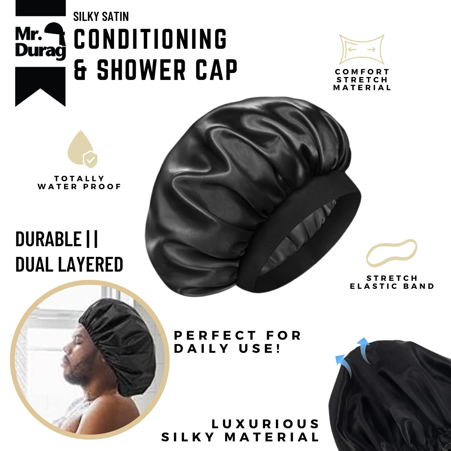 Annie International, Inc. - Mr. Durag Shower & Conditioning Cap XL, 1 Count, Black
