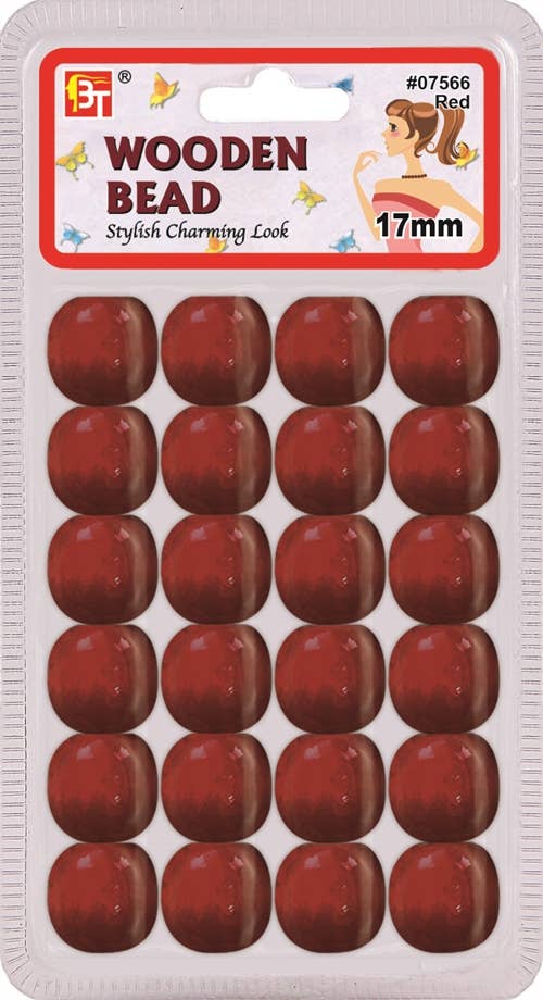 MI Hair Distribution - WOODEN BEAD 17MM (RED)