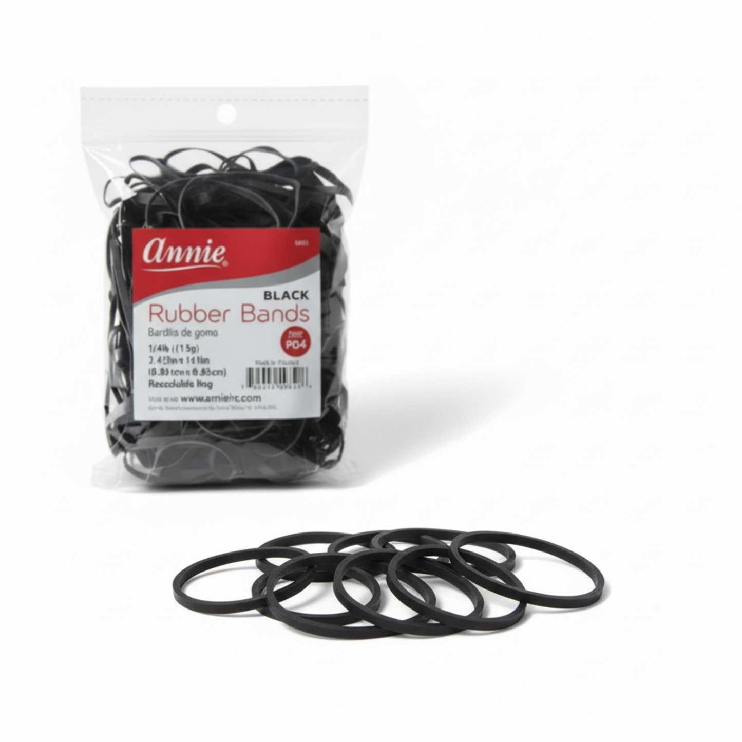 Annie Rubber Bands 3 1/2in, Bulk 1/4 lb Bag Hair Ties, Black