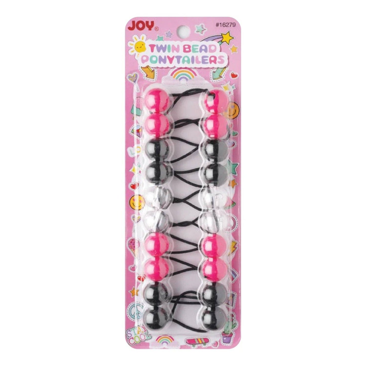 Annie International - Joy Twin Beads Ponytailers 10Ct Black, Pink, & Clear