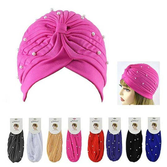 Calinaze - FASHION TURBAN WITH PEARL: MULTI