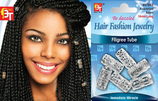 MI Hair Distribution - BRAID JEWELRY FLIGIREE TUBE-8 MM - (LONG 15 MM) SILVER